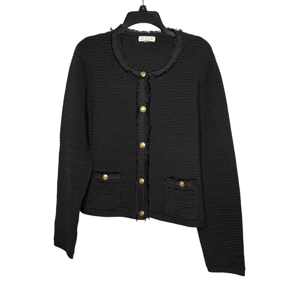 J. Crew Dark Navy Preppy Quiet Luxury Fringe Gold Devon Lady Jacket Size 10